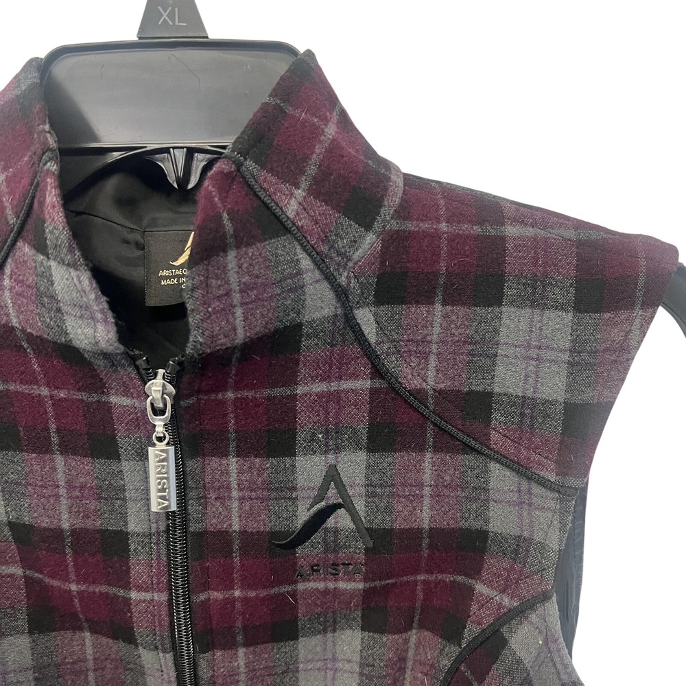 Arista‎ Equestrian Vest Womens XS Burgundy Gray Plaid Riding Zip Front Canada - Picture 4 of 16